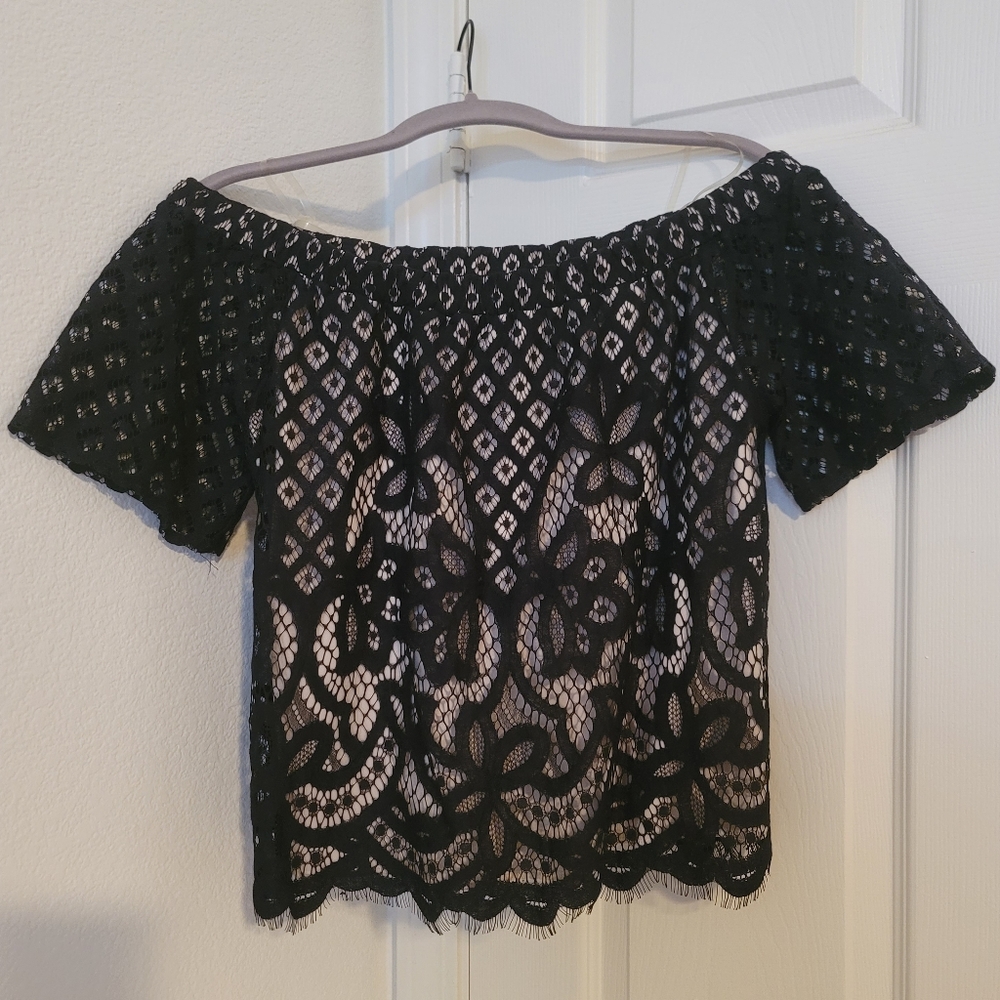 Jella C Belding Black And Cream Off the Shoulder Top